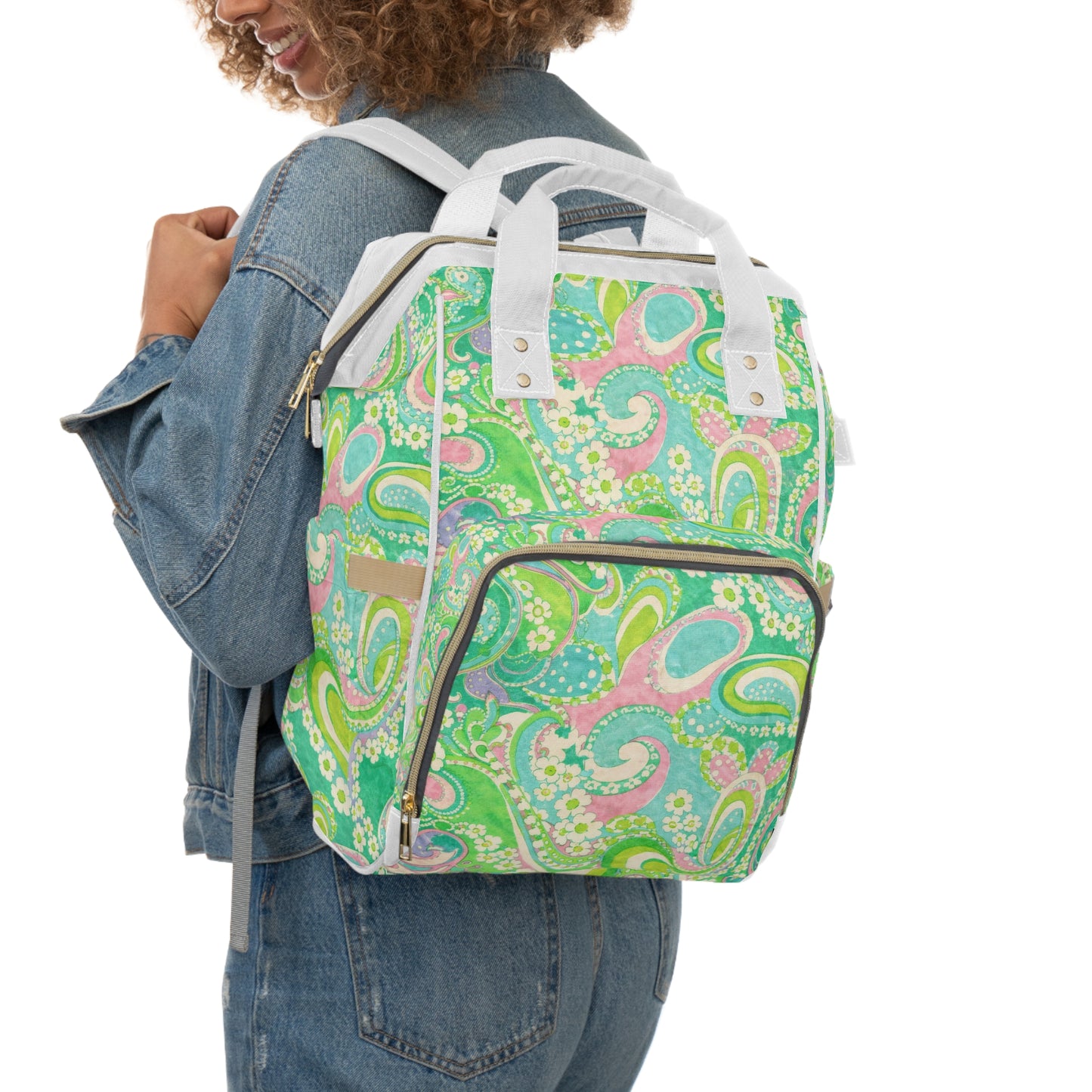 Green Paisley Diaper Backpack – Multifunctional Baby Travel Bag