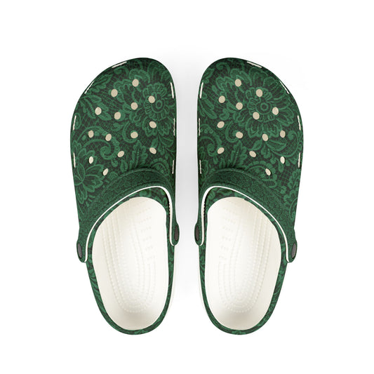 Green Paisley EVA Foam Clogs — Lightweight Slip-On Garden Shoes
