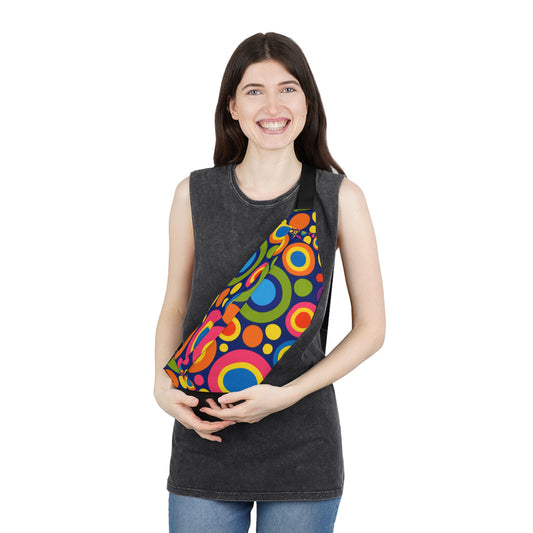 Retro Rainbow Circle Fanny Pack — Colorful 70s-Inspired Hip Bag for Festivals & Travel