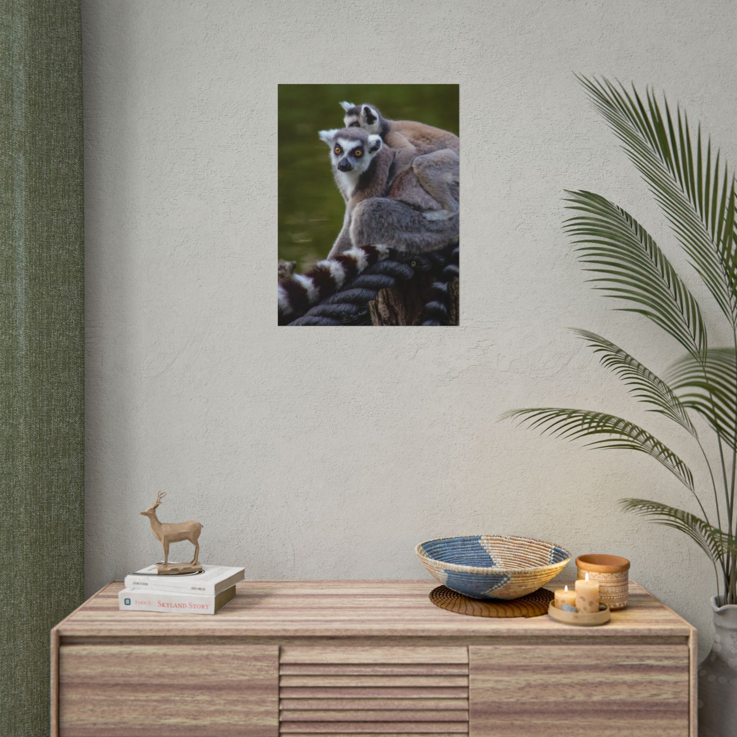 Lemur Family Sunset Poster, Ring-Tailed Lemur Nature Art, Majestic Wildlife Photography Print, Exotic Animal Decor, Jungle Nursery Wall Art