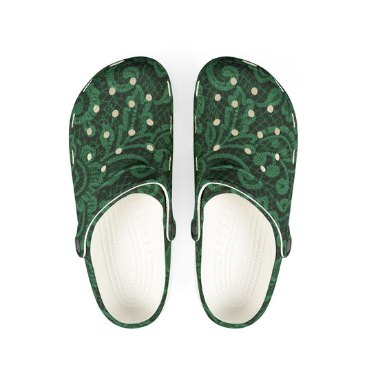 Green Paisley EVA Foam Clogs — Lightweight Slip-On Garden Shoes