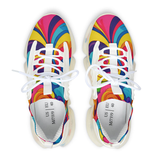 Women's Mesh Sneakers — Colorful Retro Rainbow Swirl Athletic Shoes