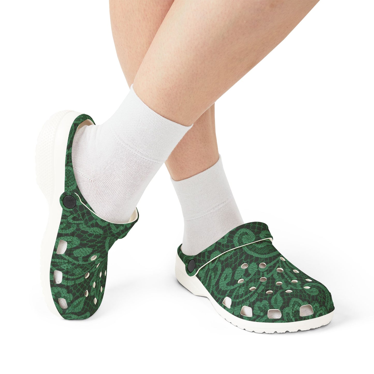 Green Paisley EVA Foam Clogs — Lightweight Slip-On Garden Shoes