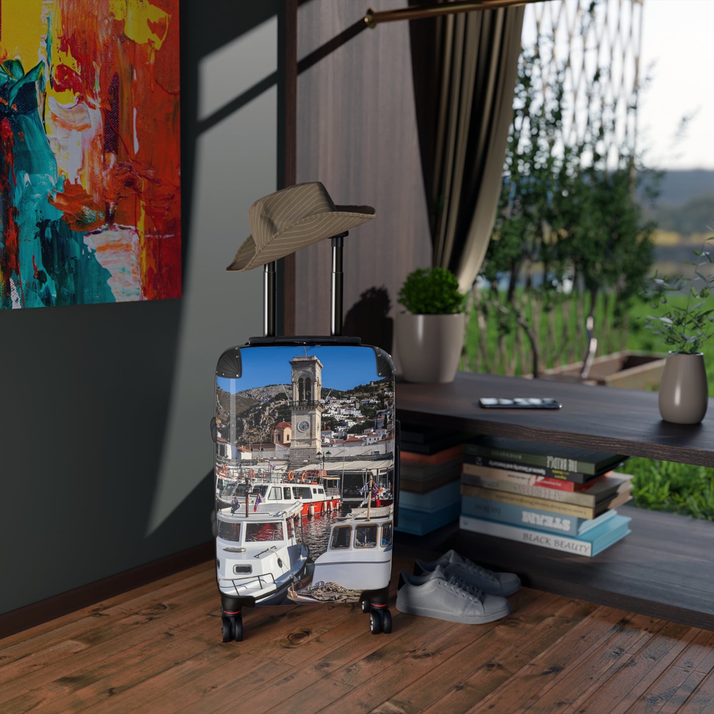 Hydra Greece Photo Suitcase | Travel Luggage with Coastal Marina Print