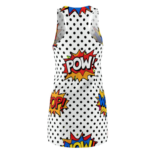 Comic Pop Art Racerback Dress – "WOW!" & "POW!" Polka Dot Print
