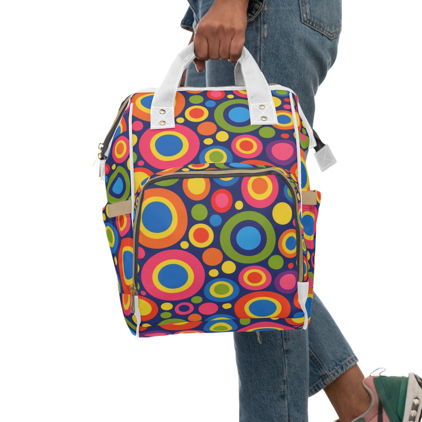 Colorful Retro Circles Diaper Backpack – Multifunctional Baby Bag with Bright Pop Art Print