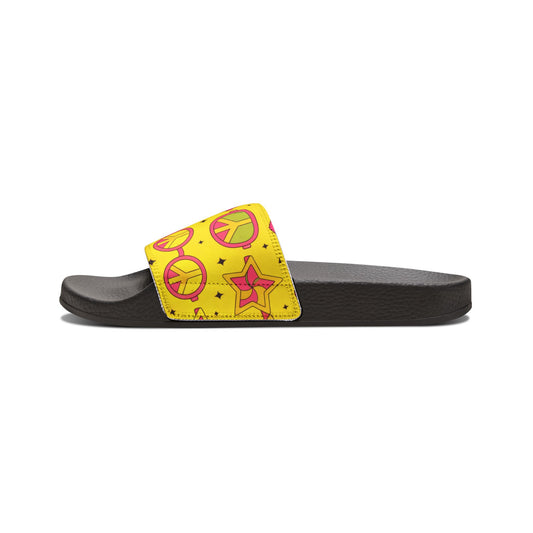 Women's Yellow Floral Removable-Strip Slide Sandals — Adjustable Strap Summer Sliders