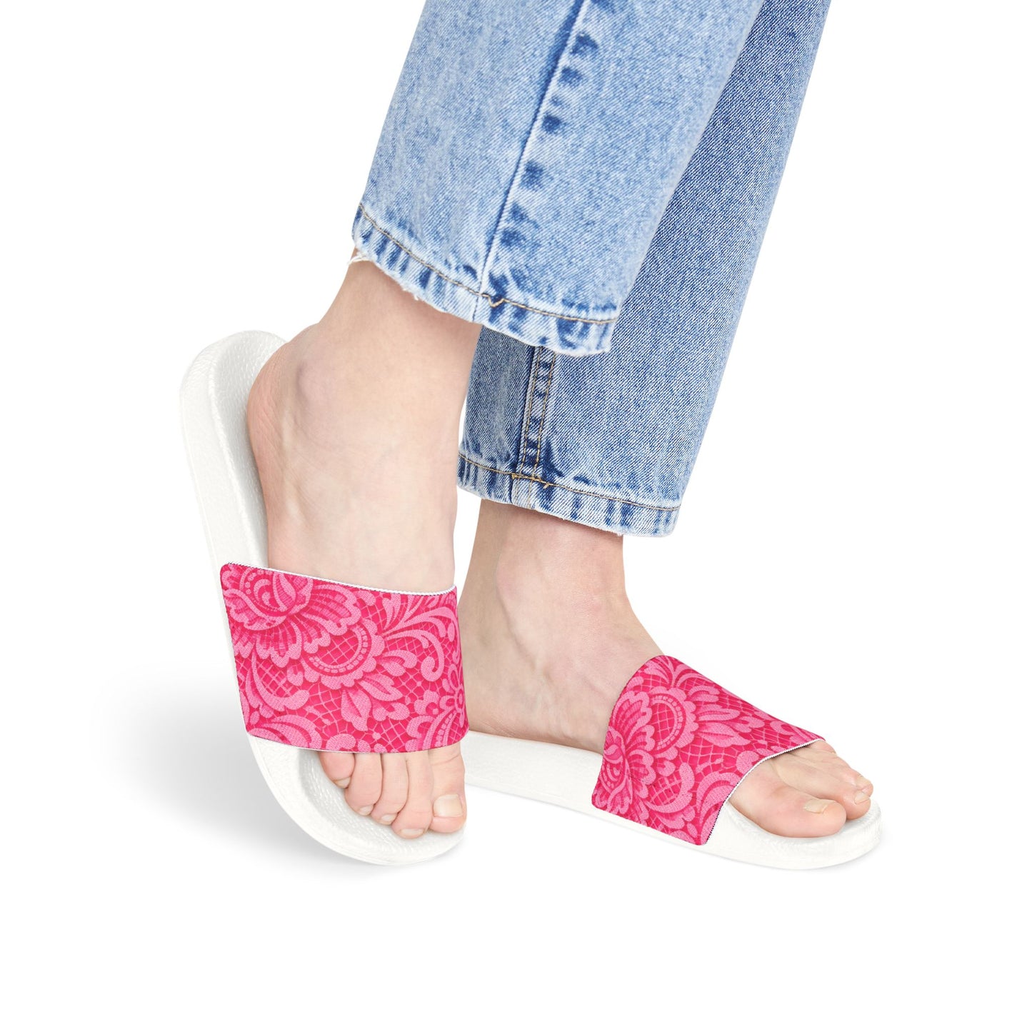 Pink Floral-Pattern Slide Sandals — Women's Removable-Strap Pool & Casual Slides