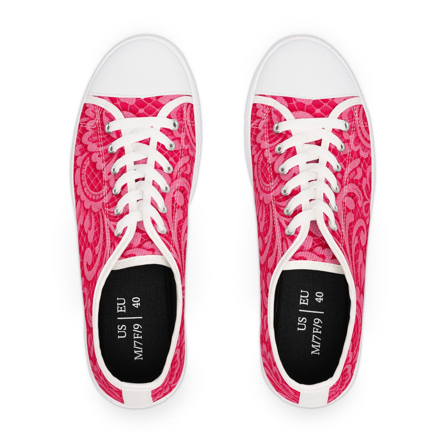 Pink Floral Lace Pattern Women's Low Top Sneakers — Casual Canvas Shoes for Spring & Everyday Wear