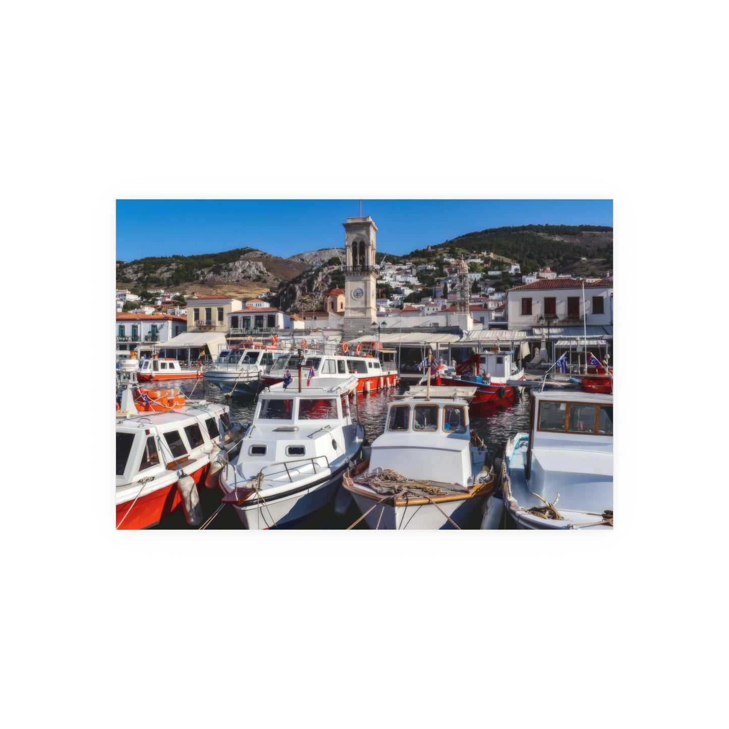 Hydra Island Greece Poster, Mediterranean Harbor Wall Art, Greek Island Boat Photography, Nautical Coastal Decor, Scenic Travel Print Art