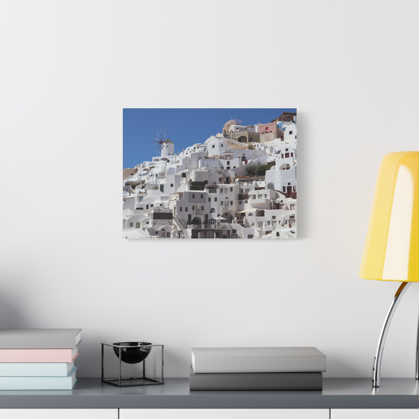 Oia Santorini White Houses Canvas — Matte Stretched Greek Island Wall Art