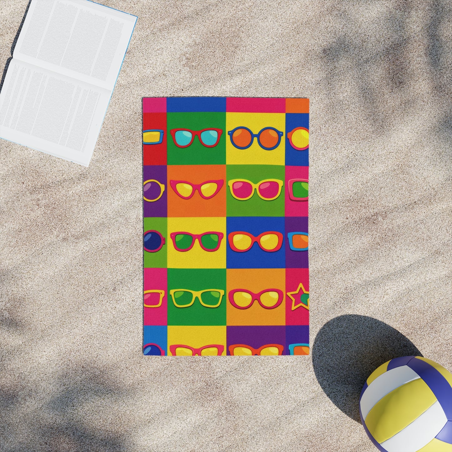 Colorful Sunglasses Grid Beach Towel – Retro Pop Art Summer Vibe