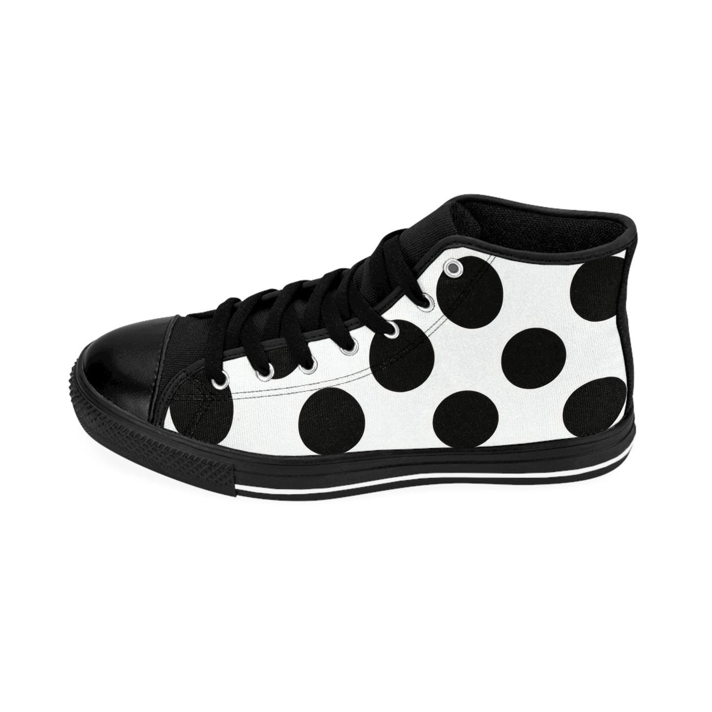 Polka Dot High-Top Sneakers — Women's Black & White Retro Canvas Shoes