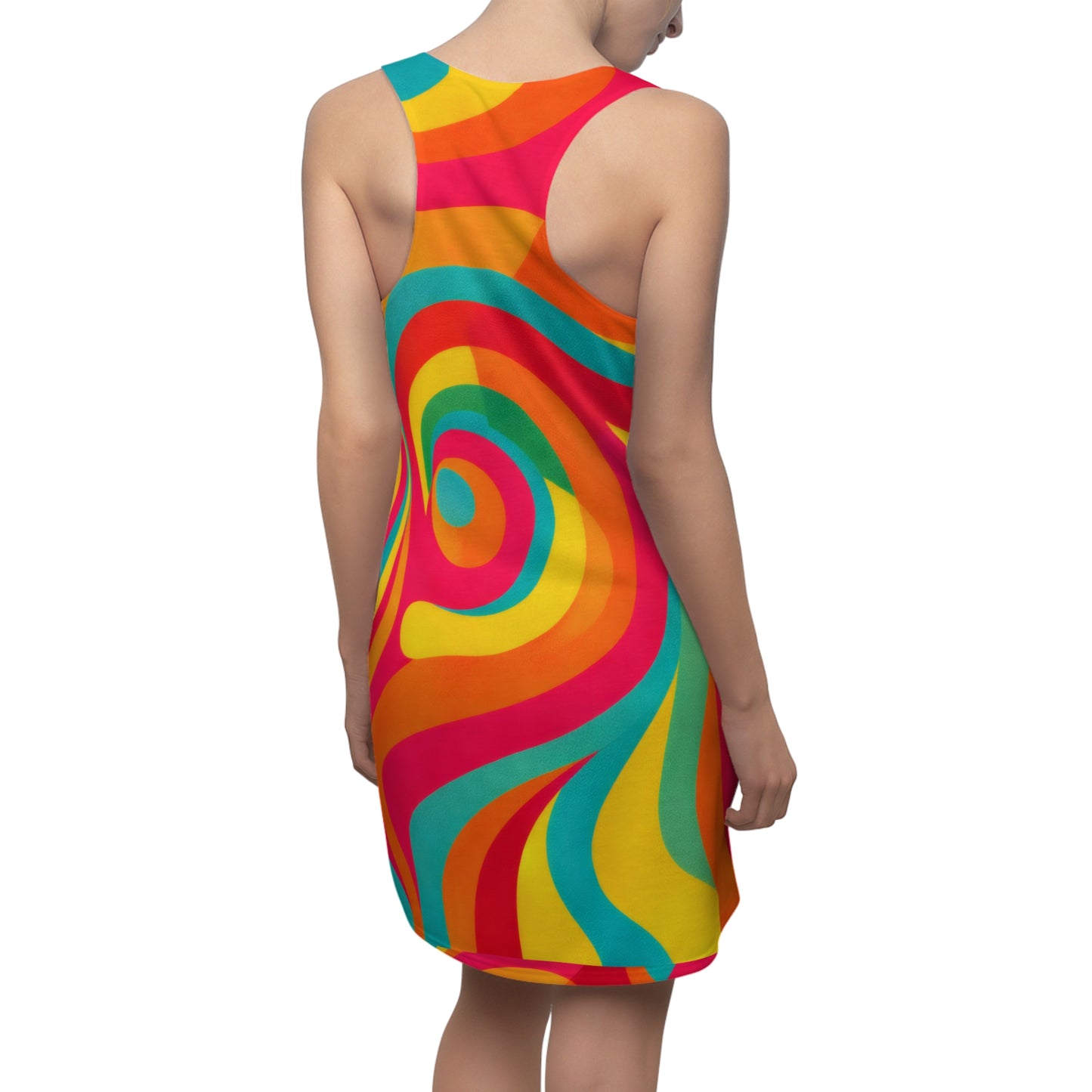 Psychedelic Swirl Racerback Dress — Vibrant Retro Rainbow AOP