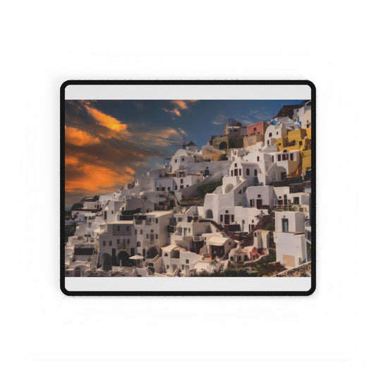 Santorini Sunset Mouse Pad, Oia Greece Desk Decor, Mediterranean Architecture Office Accessory