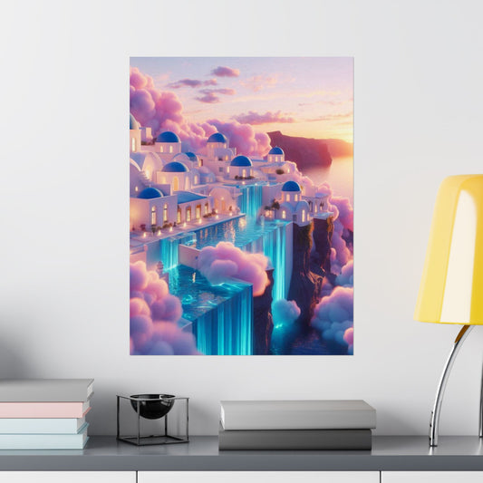 Dreamy Sunset Cloud City Matte Poster — Vertical Wall Art