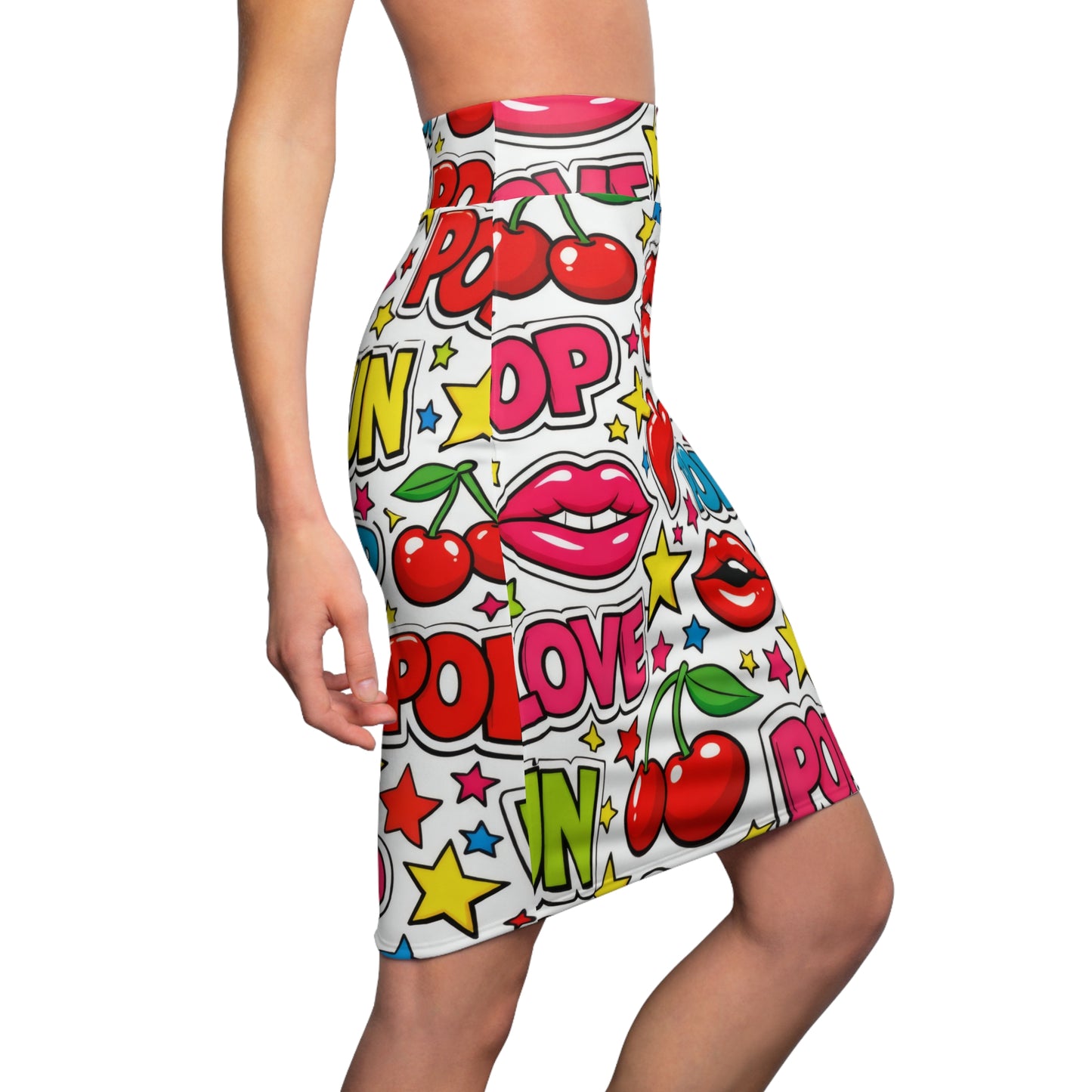 Pop Art Lip & Cherry Pencil Skirt — Fun 'POP' Graphic Print
