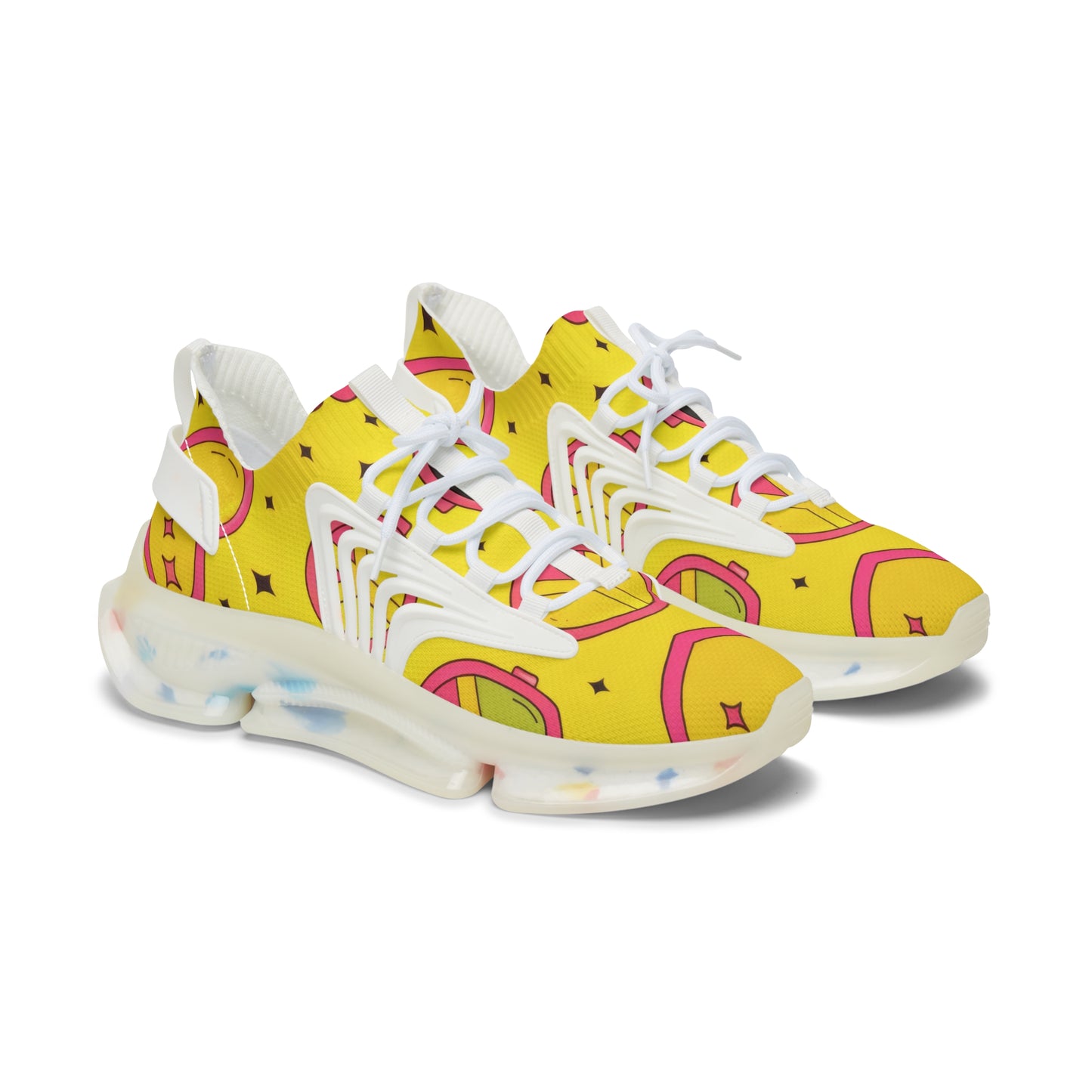 Yellow Heart Flower Mesh Sneakers — Women’s Cute Patterned Athletic Shoes