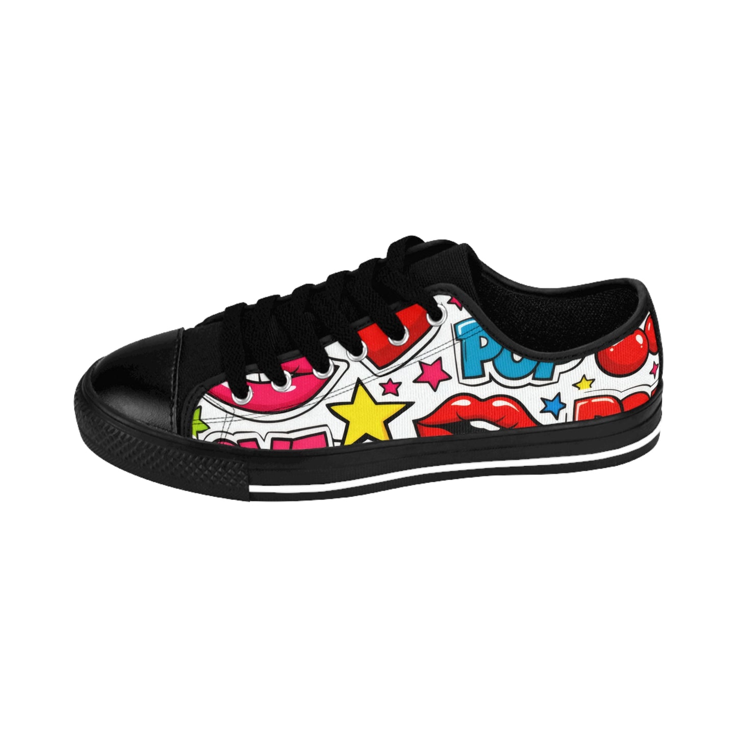 Pop Love Women's Sneakers — Colorful Retro Lip & Hearts Graphic Shoes