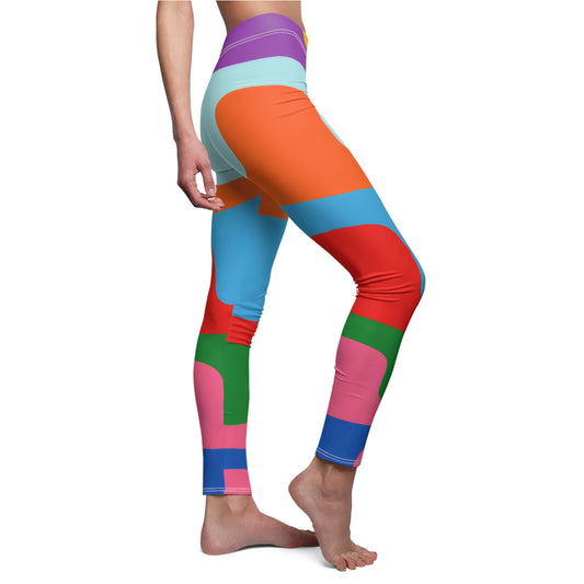Colorblock Retro Wave Leggings — Bold All-Over-Print Women's Fitness & Casual Tights