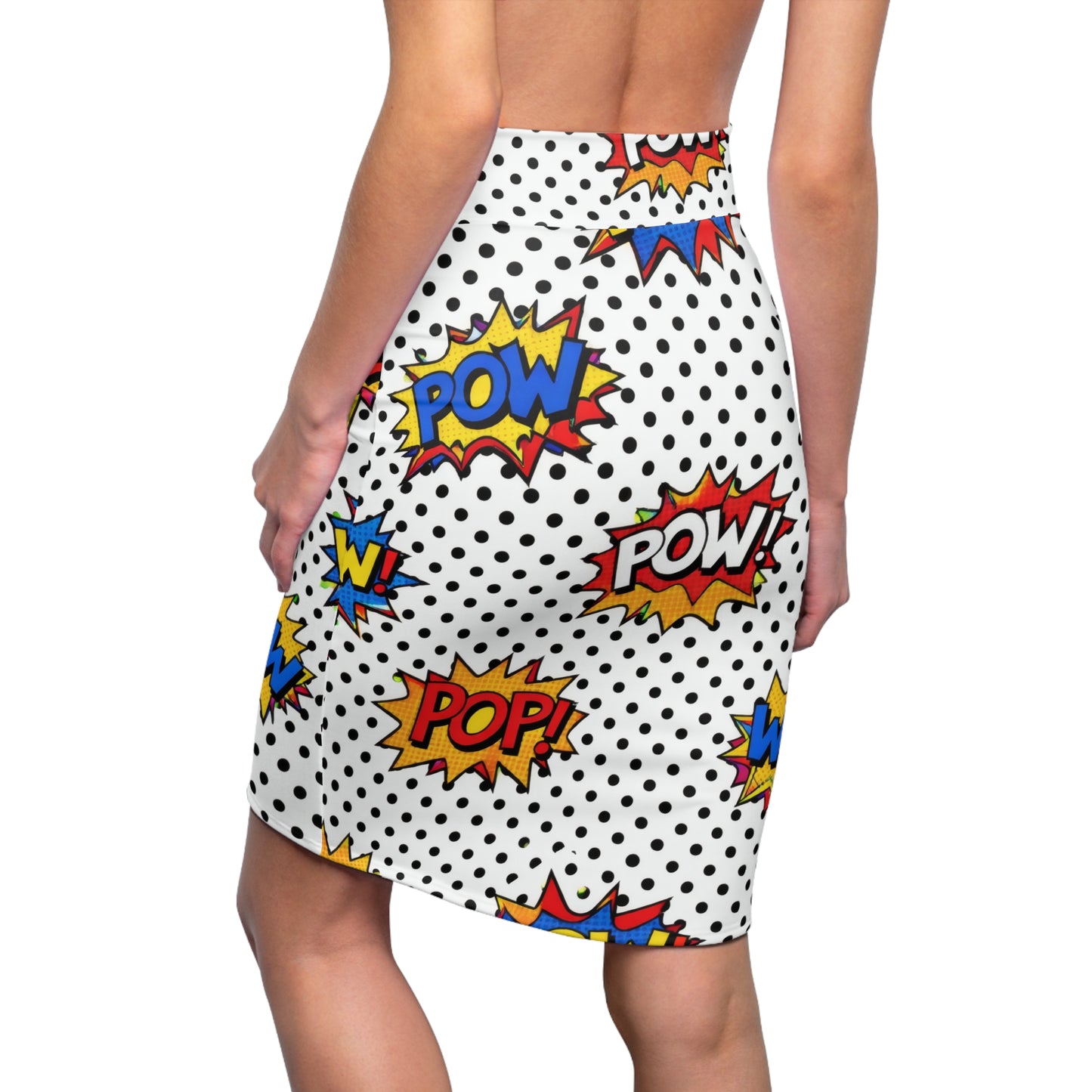 Comic Pop Pencil Skirt — POW! WOW! Retro Polka Dot Graphic Skirt