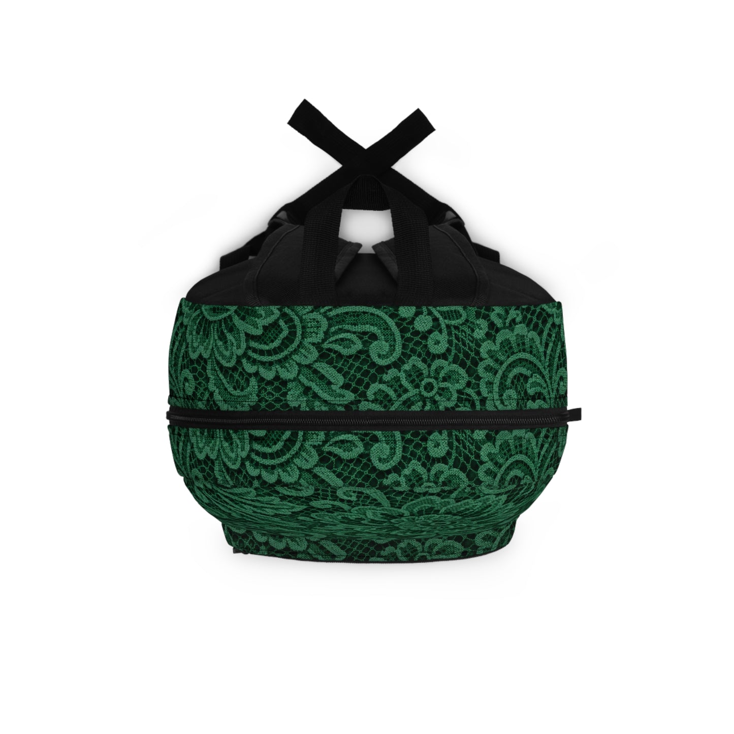Green Floral Lace Pattern Backpack — Elegant Vintage-Style Daypack