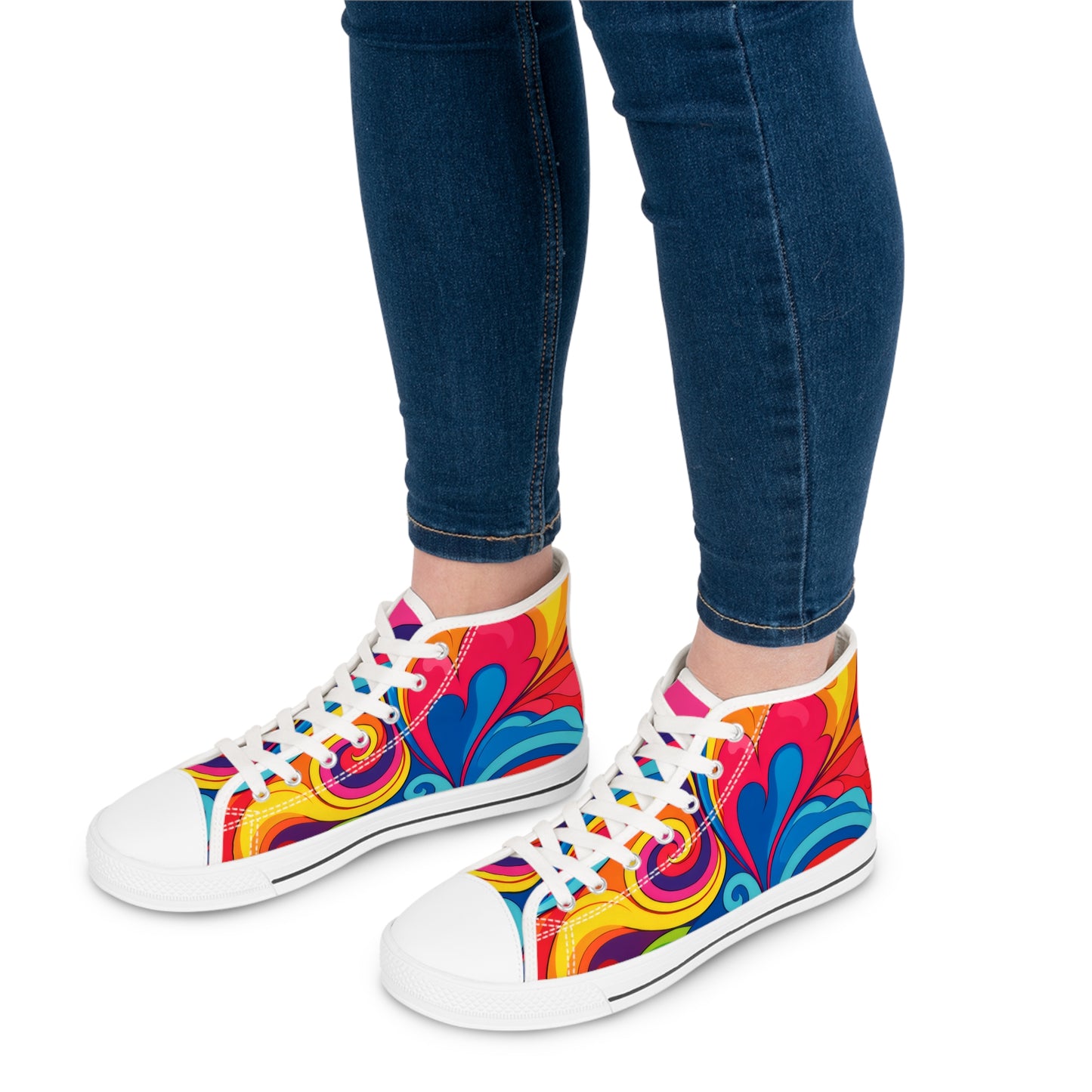 Women's High Top Sneakers — Colorful Retro Psychedelic Swirl Pattern
