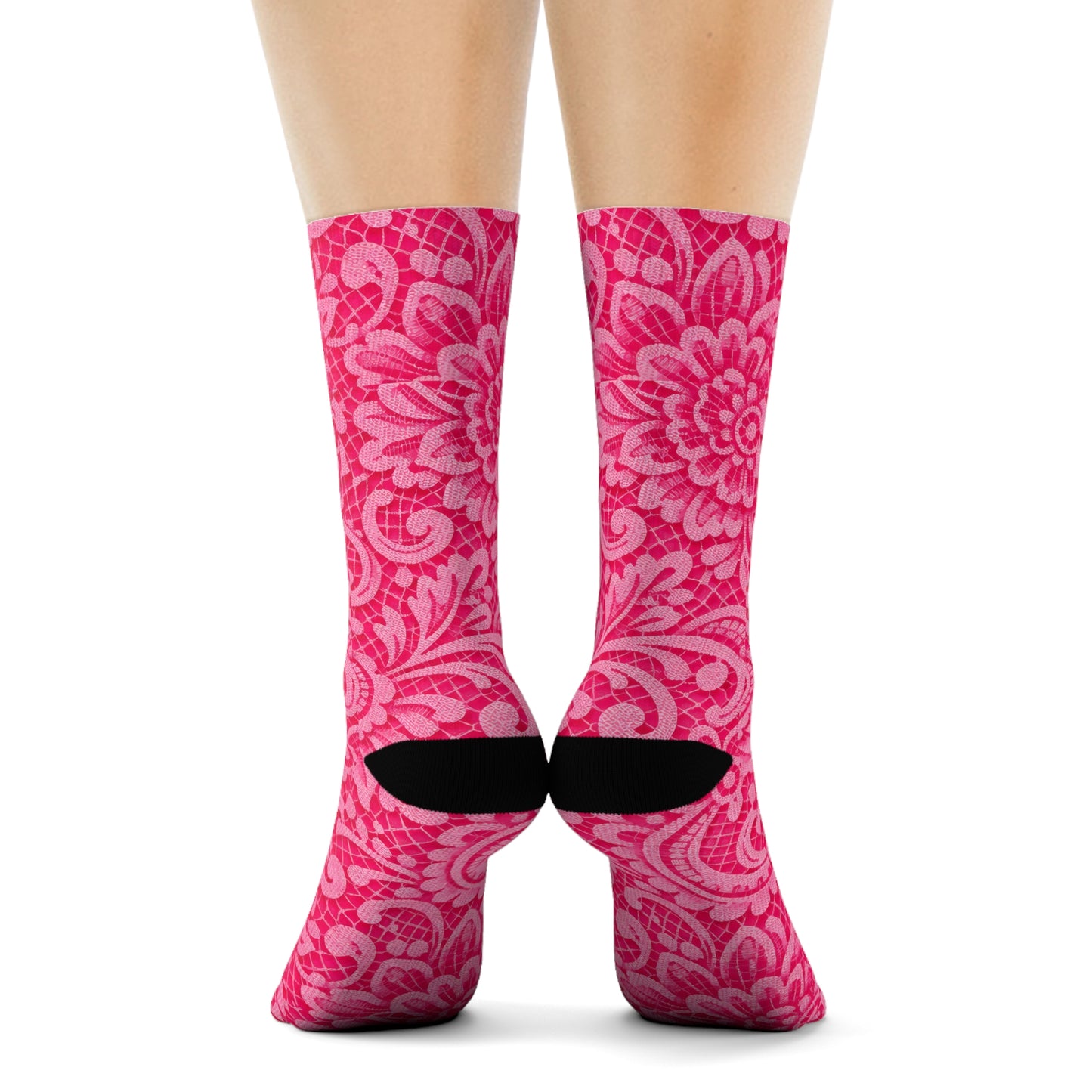 Pink Paisley Crew Socks — Floral Patterned Casual Socks for Women