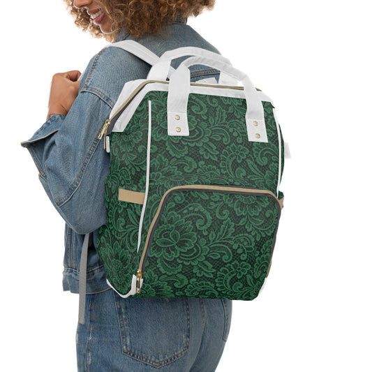 Green Paisley Diaper Backpack — Multifunctional Mom & Baby Organizer