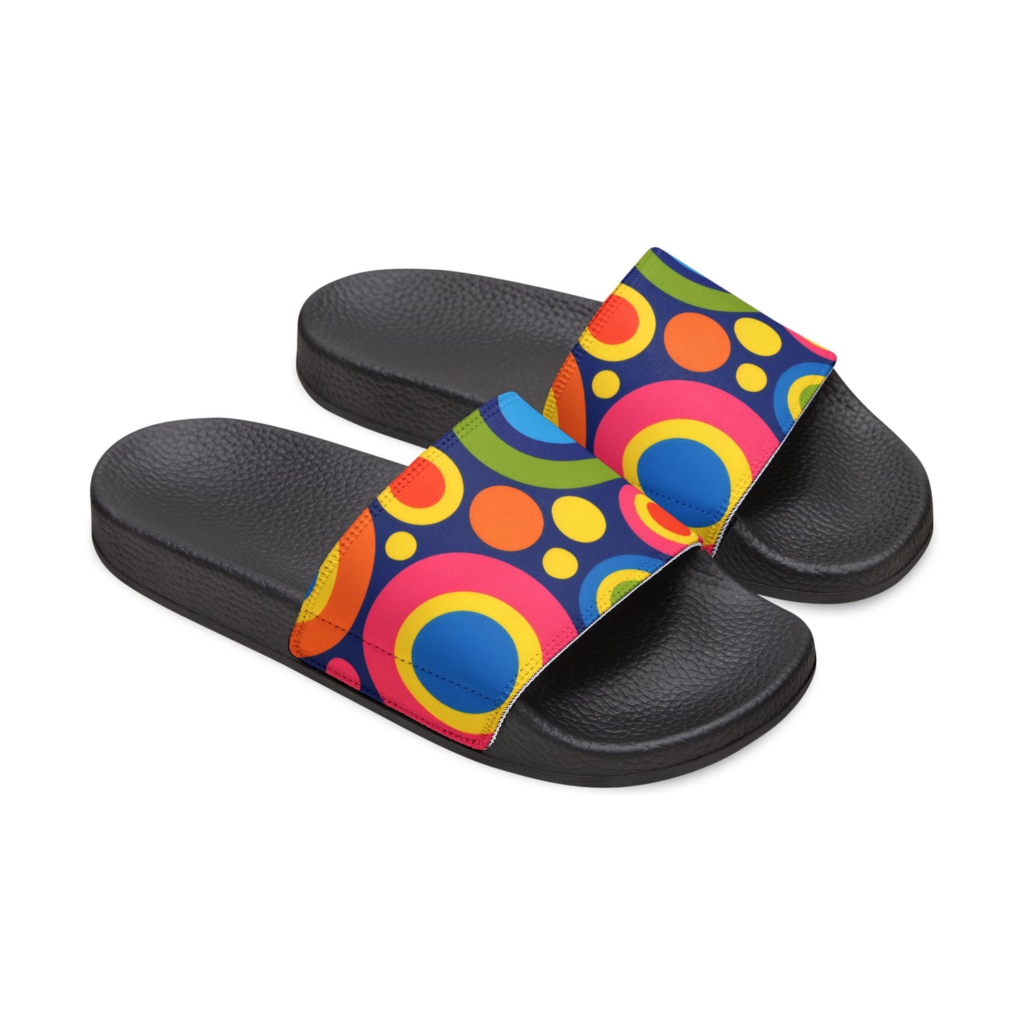 Women's Slide Sandals — Colorful Retro Circle Print Removable-Strap Slides