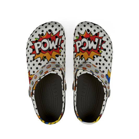 Comic Pop Art EVA Foam Clogs – "WOW" & "POW" Graphic Slip-On Shoes