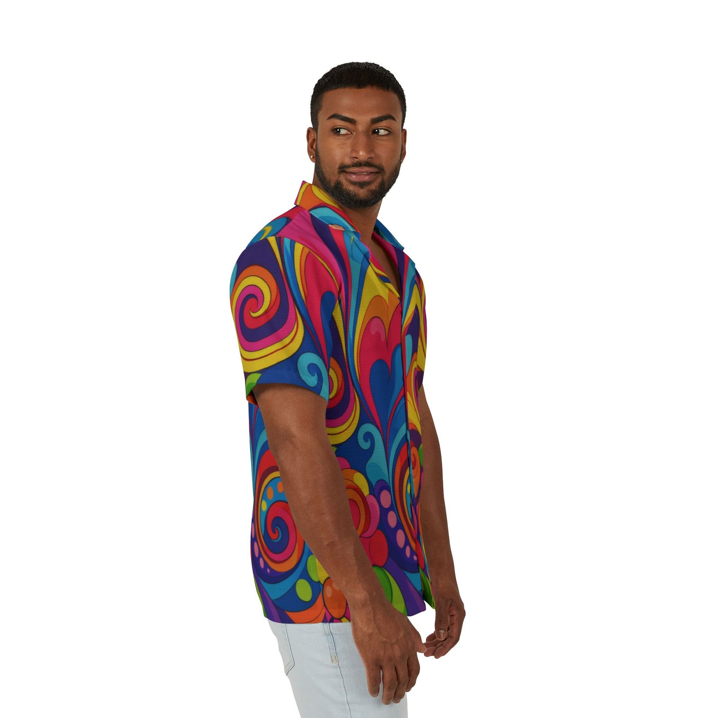 Psychedelic Retro Hawaiian Shirt — Colorful 70s Swirl AOP Camp Shirt