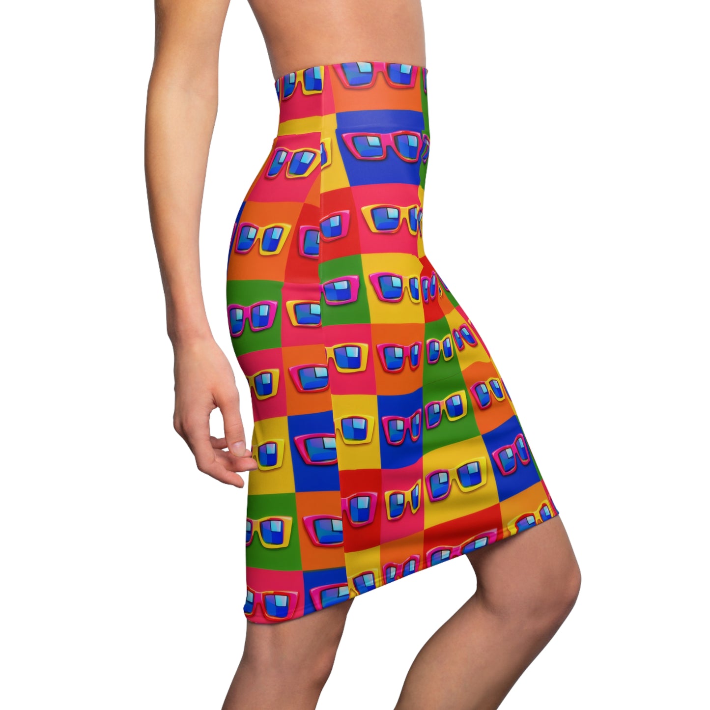 Rainbow Sunglasses Pencil Skirt – Bright Retro Pop Art AOP