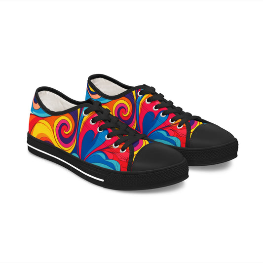 Colorful Swirl Low Top Sneakers — Women's Retro Psychedelic Canvas Shoes