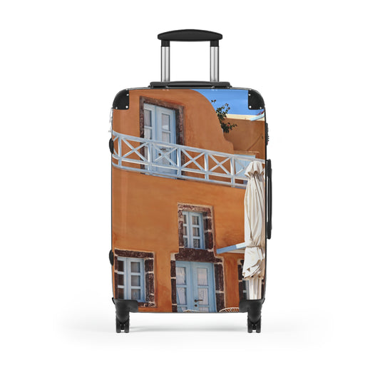 Luxury Santorini Oia Suitcase - Ghost City Edition - Iconic Orange House Architecture Photography - Exclusive Travel Luggage