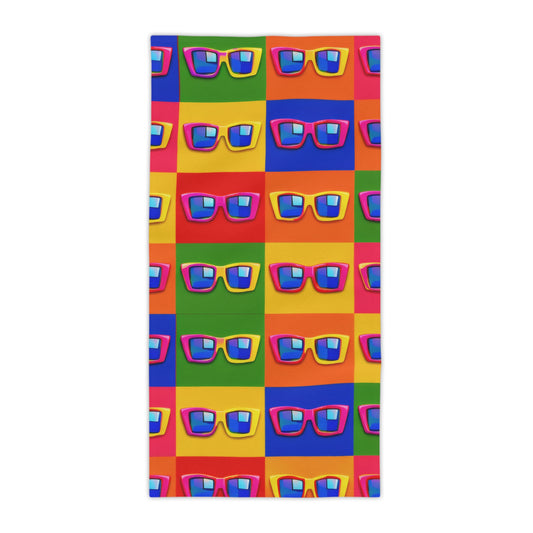 Pop Art Sunglasses Beach Towel — Retro Colorful Grid Summer Towel