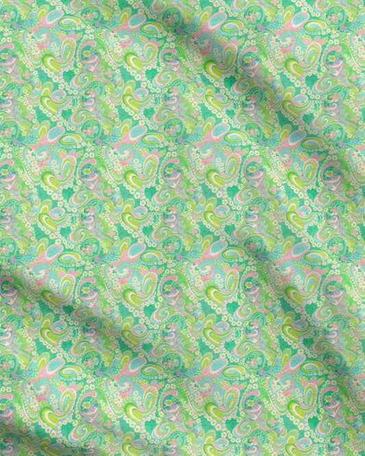 Vibrant Retro Psychedelic Paisley Repeat Pattern Fabric Printing