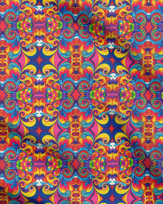Psychedelic Retro 70s Vibrant Floral Repeat Pattern Fabric Printing
