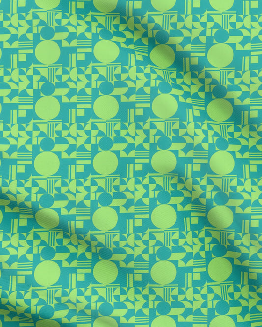 Minimalist Inspired Bauhaus Geometric Teal Lime Fabric Printing