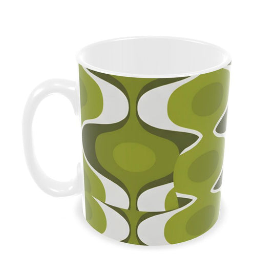 Retro 70s Olive Green Geometric Builders Mugs