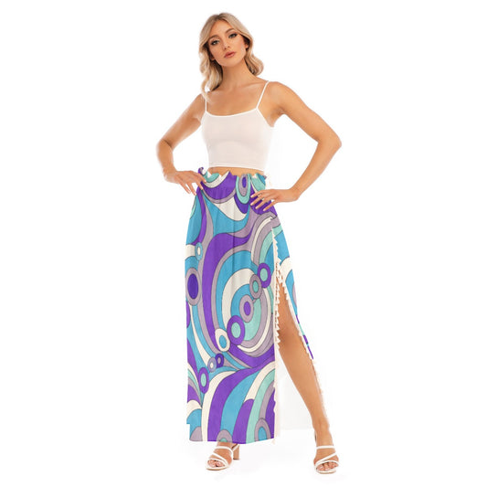 60s Mod Op-Art Circles Women's Side Split Skirt | All-Over Print