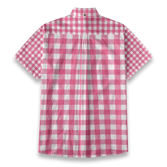 Pink Gingham Check Men's Cotton Shirt | All-Over Print Beach Shirt
