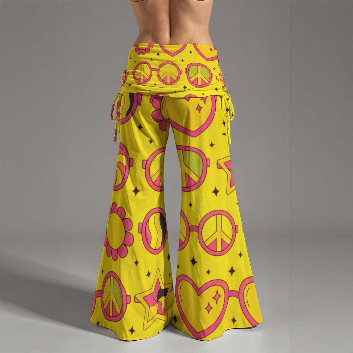 Groovy 70s Psychedelic Peace & Love Wide Leg Pants All-Over Print Women's High Waist Wide Leg Pants