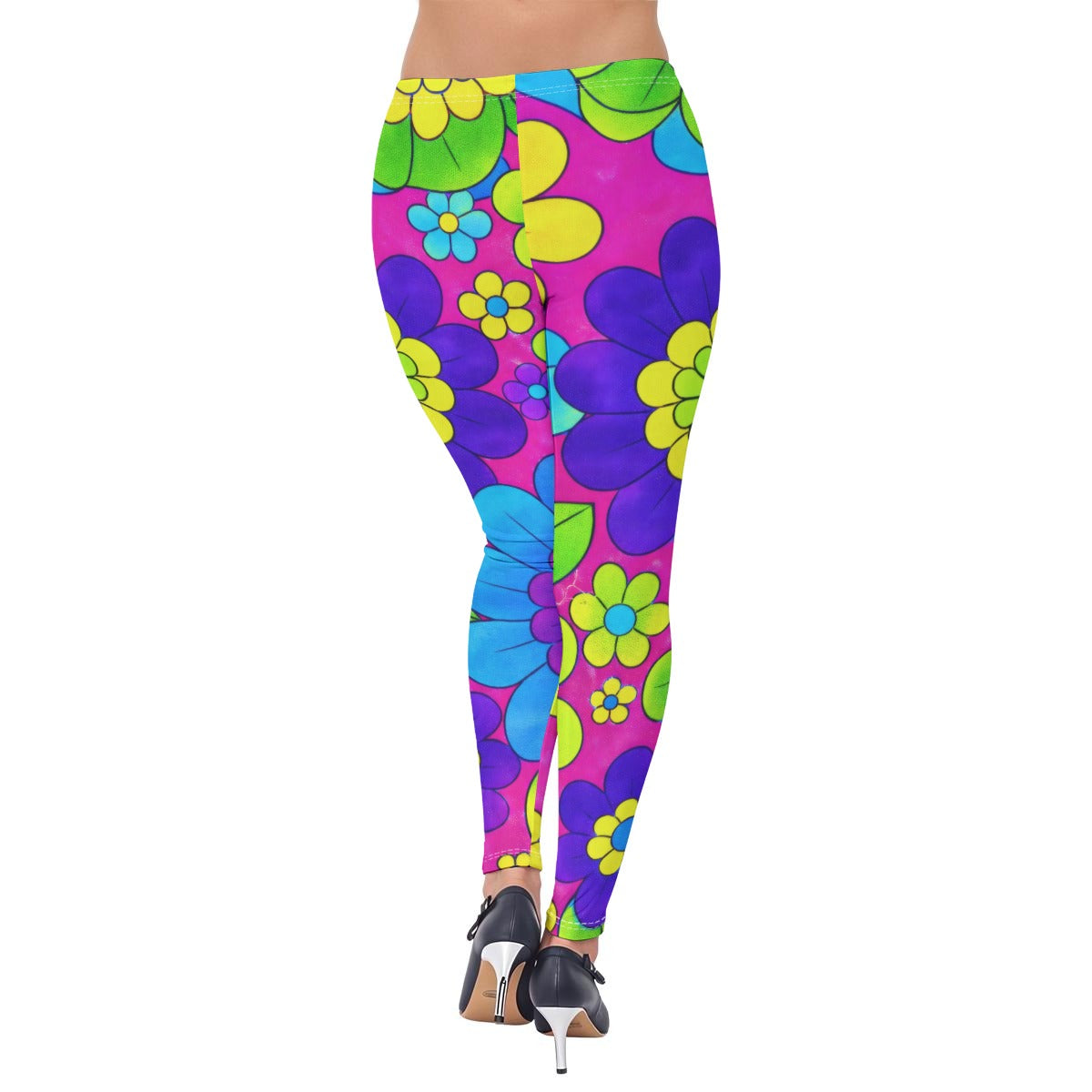 Groovy 70s Hippie Flower Power Neon Leggings All-Over Print Women's High-Stretch Leggings