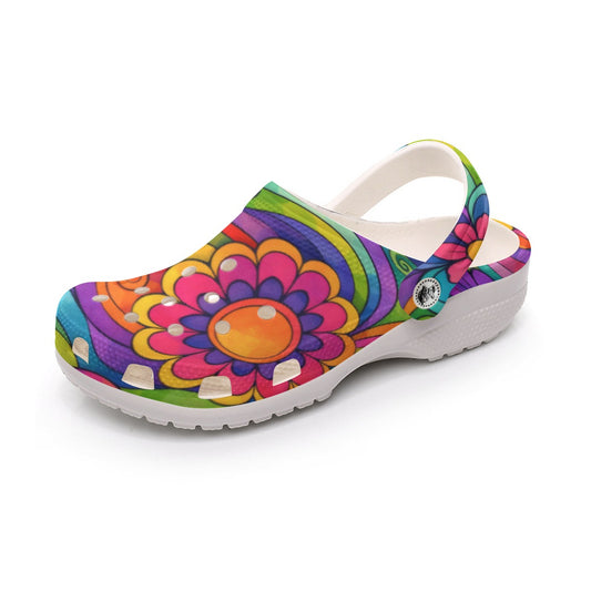 70s Rainbow Flower Power Men's Classic Clogs — All-Over Print