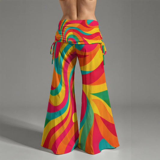 Groovy 70s Hippie Psychedelic Swirl Wide Leg Pants All-Over Print Women's High Waist Wide Leg Pants