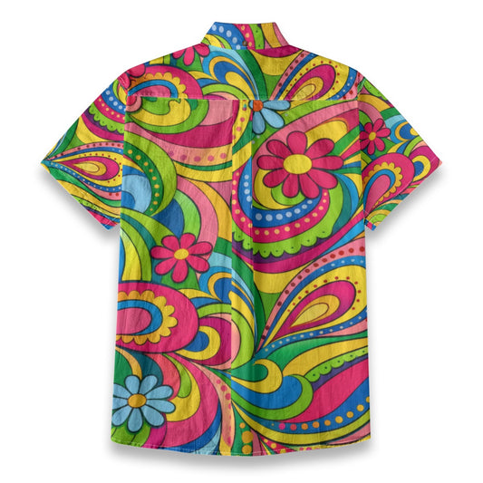 70s Psychedelic Paisley Men's Cotton Shirt | All-Over Print Beach Shirt