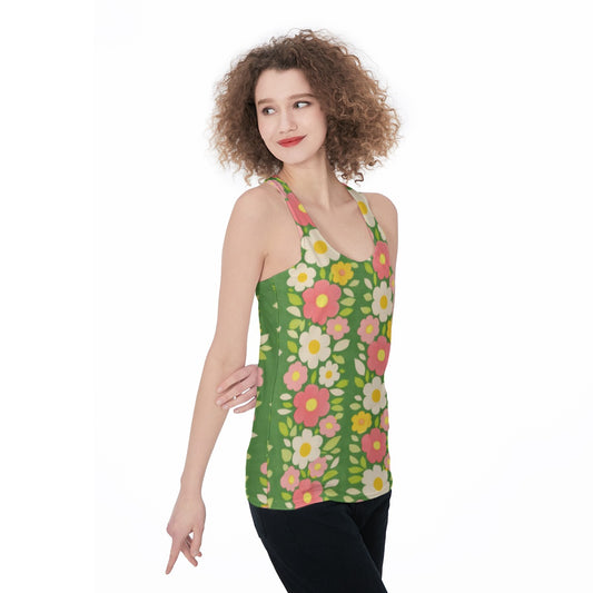 60s Vintage Green Floral Racerback Tank Top All-Over Print Women's Racerback Tank Top
