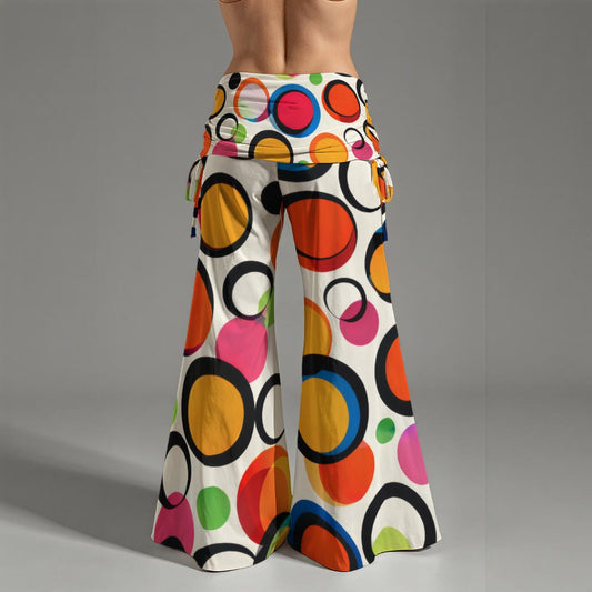 Psychedelic Retro Pop Art High Waisted Pants All-Over Print Women's High Waist Wide Leg Pants