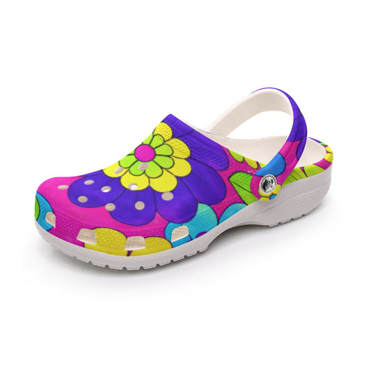 60s Bold Flower Power Men's Classic Clogs — All-Over Print